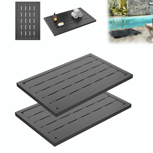 AufuN Bodenelement Kunststoff Anti Rutsch für Gartendusche, Solardusche, Poolleiter oder Pool, Anthrazit Bodenplatte 105x63x5.5cm inkl. Montagematerial (2 stück)