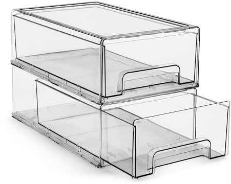 Sorbus Clear Stackable Storage Drawers for Refrigerator (Medium, 2 Pack)