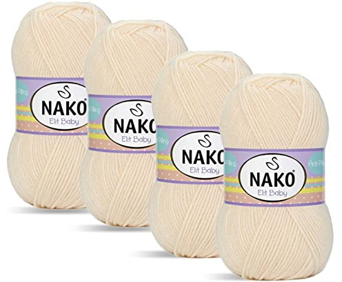 Nako Elit Baby Strickgarn, 4er-Pack, Anti-Pilling (pillingarm), jeder Knäuel 100 g (weiche Creme 10889)