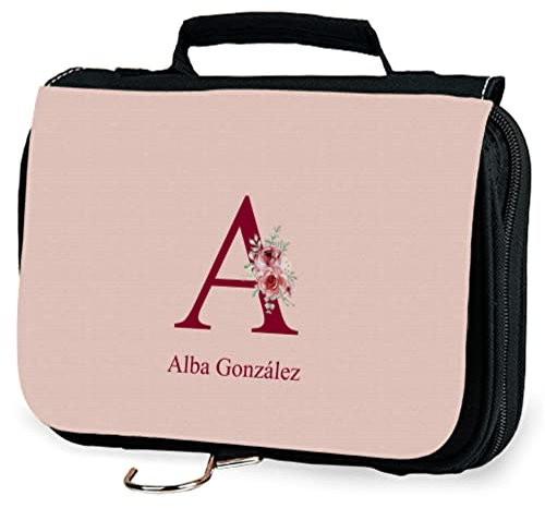 Wanapix | Personalisierte Reise Kulturbeutel mit Namen | Hängende Kulturtasche | Kulturtasche für Frauen | Kosmetiktasche, Makeup-Organizer | Blumen-Initiale