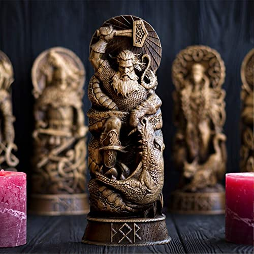FIYSON Odin Figur - Nordische Götter Wikinger Deko Statue, Germanischer Gott Wodan Skulptur für Weinschrank, Regal, Bücherregal (Thor)