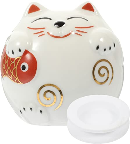 Operitacx Katze Sparschwein Maneki Neko Glückskatze Gelddose Münzbox Keramik Glückskatze Figur Fengshui Ornament für Home Office Decor