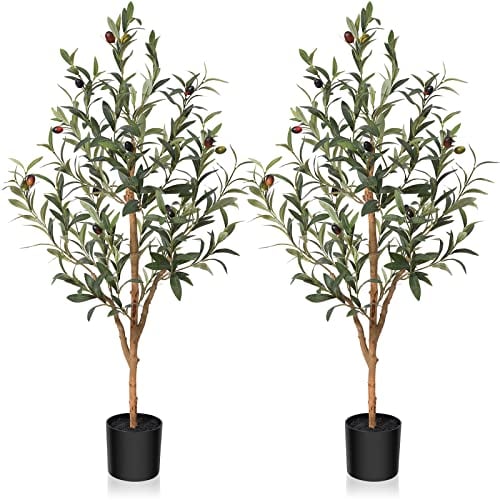 Kazeila Olivier Artificiel 90cm Plantes Artificielles Interieur Plante Artificielle Fausse Plante Décoration Interieur Maison Balcon Déco(2PACK)