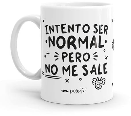Puterful - Taza minimal con frase Intento ser normal - Tazas originales para café - Resistente al microondas y lavavajillas