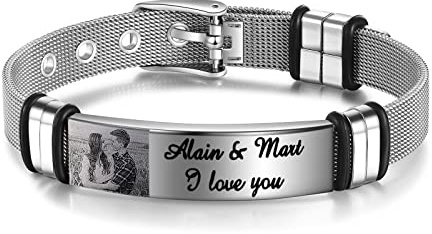 kaululu Personalisierte Armbänder mit Gravur Namen Foto Schmuck Herren Damen Paare Armband Edelstahl für Männer & Frauen Geschenk für Weihnachten Vatertag Geburtstag