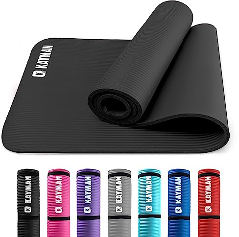 KAYMAN Exercise Yoga Mat Non Slip - Black, 183 x 60 cm | Best Training & Workout Mat for Yoga, Pilates, Gymnastics, Stretching & Meditation | Eco Friendly Exercise Mat for Home with Carrying Straps