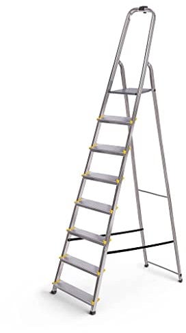 Escalera Dura 8 peldaños de aluminio, ligera y plegable, patas antideslizantes, altura de plataforma 162 cm, carga máxima 150 kg