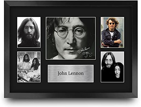 HWC Trading FR A3 John Lennon The Beatles Geschenke Geducktes Signiertes Autogramm Foto für Fans von Musik Memorabilien - A3 Gerahmt