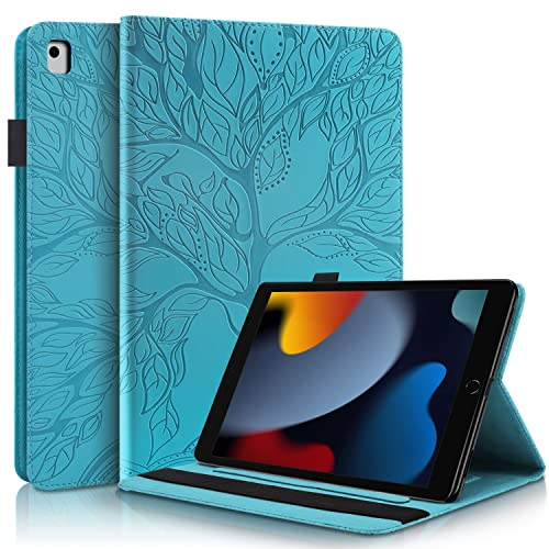 Succtopy Hülle iPad 9/8/7 (10.2 Modell 2021/2020/2019 9./8./7. Generation) Folio Flip PU Leder Schutzhülle Stifthalter Stand Wallet Cover Case Tablet Hülle iPad 10.2 Zoll 2021/2020/2019 Blau