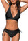 CUPSHE Damen Bikini Set V Ausschnitt Lace Up Crossback Low Waist Bademode Zweiteiliger Badeanzug Swimsuit Schwarz L