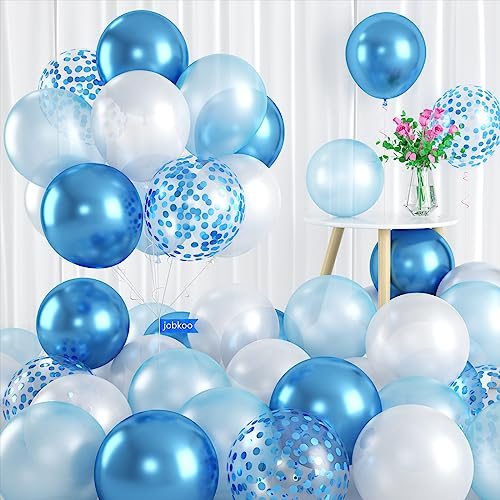 Luftballons Blau Weiß, 60 Stück Luftballons Blau Weisse mit Blau Konfetti Luftballons Metallic Blau Luftballons, Marineblau Hellblau Pastell Blau Luftballons für Kinder Junge Geburtstags Party Deko