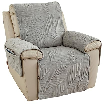 Highdi Luxury Jacquard Sesselschoner für Relaxsessel 1 Sitzer mit Taschen, Sesselschutz Sesselauflage Universal Sesselbezug mit Armlehnen und Verstellbaren Riemen, Lehnenschutz (Hellgrau)