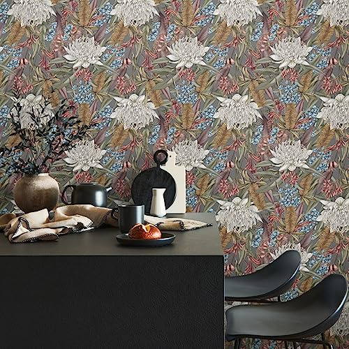 Livingwalls Blumentapete Grau Rosa - Tapete Wohnzimmer Schlafzimmer 394283 - Vliestapete Dschungel - 10,05 m x 0,53 m für 5,33m² - Made in Germany