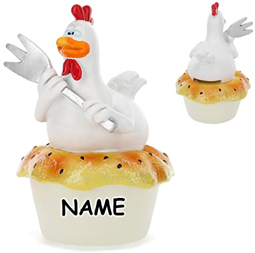 alles-meine.de GmbH große Spardose - lustiges Huhn mit Gabel/Suppenhuhn - incl. Name - stabile Sparbüchse aus Kunstharz/Polyresin - Trinkgeld Restaurant - Gutschein/Spa..