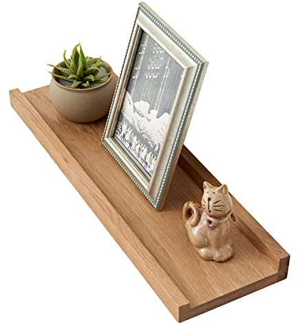 OAKERLAND Schweberegal Eiche Massiv Bilderleiste Holz 50cm Klein Wandregal für Küche, Wohnzimmer, Schlafzimmer, Badezimer