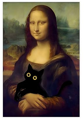 KOURT Mona Lisa mit einer schwarzen Katze, lustiges Poster, Leinwand-Poster, Wandkunst, Dekordruck, Bild, Gemälde für Wohnzimmer, Schlafzimmer, Dekoration, ungerahmt: 30 x 45 cm