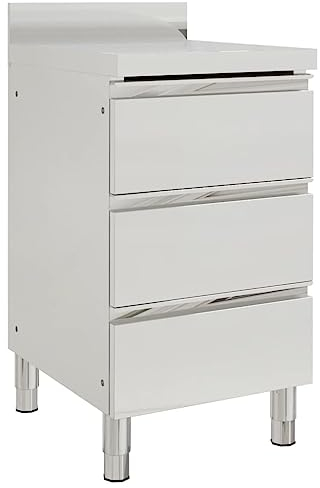 Hommdiy Küchenschrank mit 3 Schubladen Edelstahlschrank Arbeitsschrank Arbeitstisch Schrank Gastronomie Schubladenschrank Edelstahl