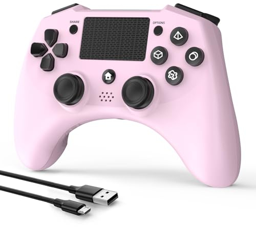 DYONDER Controlador inalámbrico compatible para PS4/Slim/Pro/PC con sensor de movimiento de 6 ejes, controlador PS4 para niños, niñas. Hijas. y Adultos (ROSA)