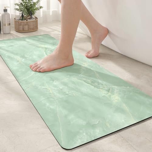 Color G Badematte rutschfest, Badezimmerteppich Marmor, Schnelltrocknende Badteppich, Badvorleger Waschbar, Saugfähig Duschvorleger für Dusche, Badewannen und Badezimmer (Hellgrün, 43x110cm)