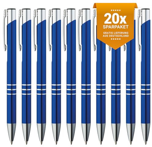 GIMEI® Metall Kugelschreiber 20 Stück | Premium Kugelschreiber Set Hochwertig, Kulli für einfaches & weiches Schreiben | Blauschreibender Kugelschreiber Blau als optischer Hingucker