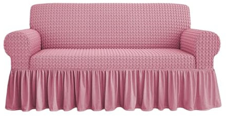 SalGiu Copridivano Volant Gonna Elasticizzato Copripoltrona Adattabile Universale Voilà (3 Posti, Rosa)
