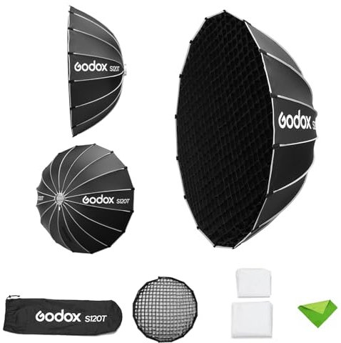 Godox S120T Softbox ombrello da 120 cm/47,2 pollici + griglia, Softbox con montaggio Bowens a sgancio rapido Riflettore diffusore di luce per Godox SL60, SL150, SK400II, AD600BM, AD400Pro
