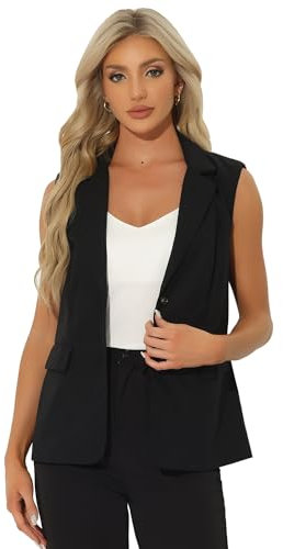 Allegra K Blazer sans Manches Femme Gilet d'affaires Décontracté Veste en Lin de Bureau Costume Noir L