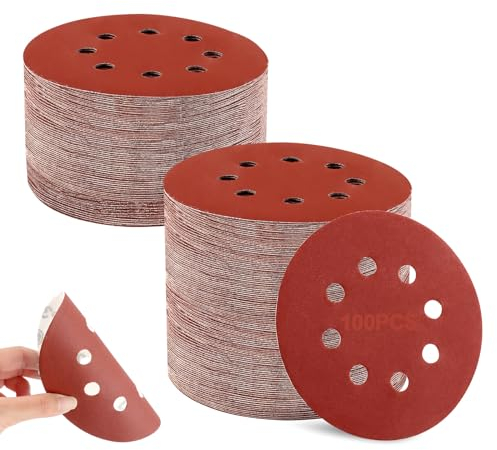 VFANDV 100 Pièces Disque de Ponçage, Disques Abrasifs P40/80/120/180/320/400/600/800/1500/2000 Profession Papier Abrasif 125mm 8 Trous Papier à Poncer pour Ponceuses Orbitales Aléatoires