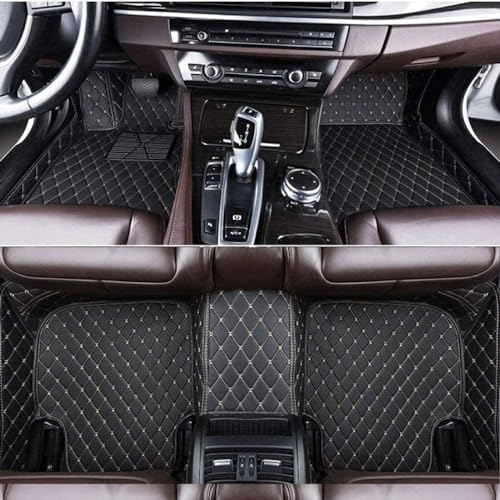 GOYMFK Auto Fußmatte für Hyundai Santa Fe 6 Sitze 2019 2020 2021 2022 2023 Maßgeschneiderte Allwetter Leder Wasserdicht Staubdicht Kratzfest rutschfest Protection Liner,Black+Beige
