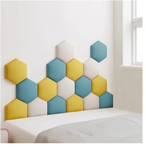 Wzmazingly 17 Stück Polsterpaneel Wand, Hexagon Selbstklebend Kindergarten Dekor Wandpaneele, 3D Anti-Kollisions Wandmontage Bett Kopfteil Wandpolster (Color : B, Size : 180x105cm)