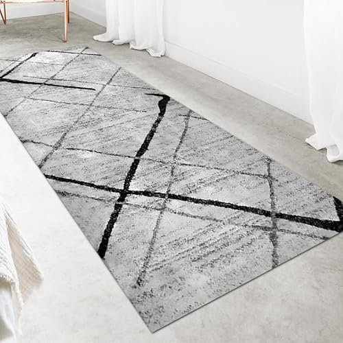 LIKE IT MORE Modern Teppich für Wohnzimmer, Schlafzimmer, Küche und Flur - Waschbarer Rutschfester Teppichläufer – Rug Carpet Living Room (Venus Grau, 80 x 200 cm)