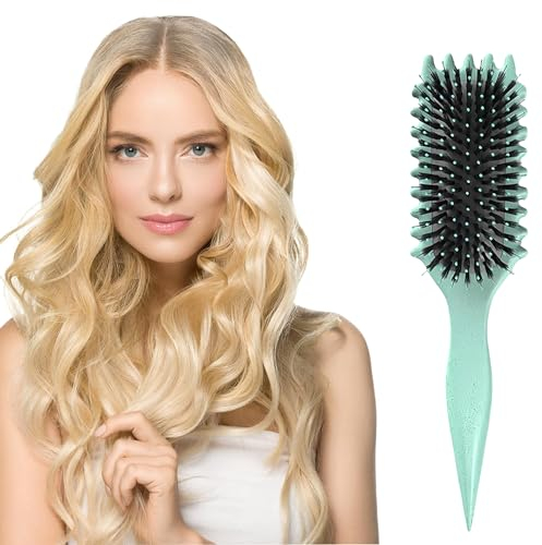Curl Defining Brush, Curly Boar Bristle Hair Brush, Styling Brushes for Women Girls, Curl Define Styling Brush for Detangling, Shaping and Defining Curls for Women and Men (Green)