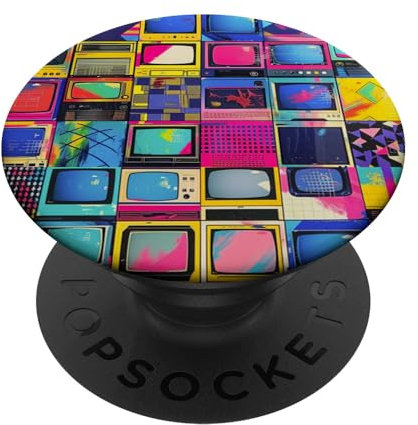 90s Colorful TV Pattern Phone Cover PopSockets mit austauschbarem PopGrip