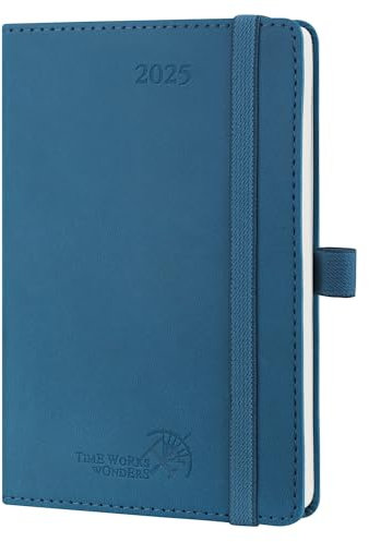 POPRUN Taschenkalender 2025 Klein Softcover mit PU-Leder, ca. A6 (16 x 10,5 cm) - Kalender 2025 Klein (Jan.2025-Dez.2025) - Terminplaner 1 Woche 2 Seite mit Stiftschlaufe - Marineblau