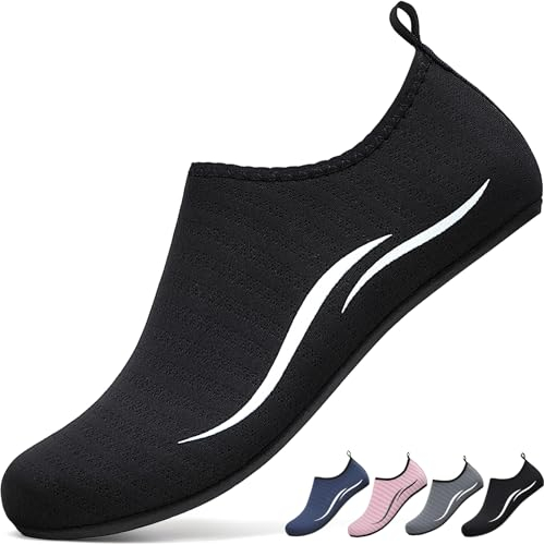 BARFULKER Badeschuhe Herren Damen Wasserschuhe Neopren Schwimmschuhe Strandschuhe Schnell Trocknend Aquaschuhe rutschfest Leicht BarfußSchuhe,Schwarz 45 EU