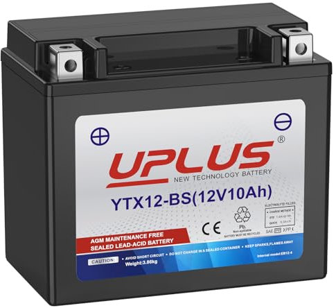 UPLUS Motorcycle Battery Replacement for YTX12-BS, 12V 10Ah Powersports Batteries High Performance, Agm Maintenance Free Batteries for Bike ATV Scooter