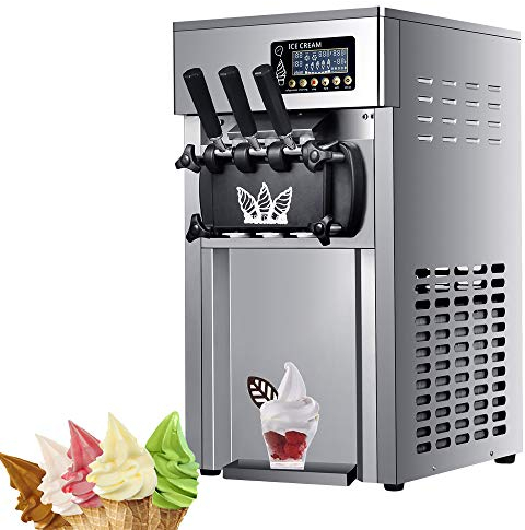 GLETSF Kommerzielle Eismaschine, 1200 W, Softeismaschine mit 3 Geschmacksrichtungen, 16 bis 18 l/h Eismaschinen