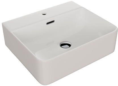LEMONBATH - Lavabo Sobre Encimera Cuadrado de Ceramica Blanco Brillante - Medidas 42 x 42 x 13 cm - Lavabo Cuadrado para Mueble Baño - Lavabo Con Rebosadero - Lavamanos para Baño y Aseo