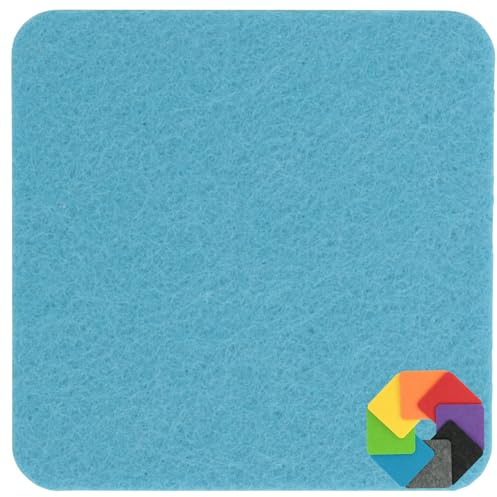 Design Filz Untersetzer eckig - 10x10cm in hellblau für Glas, Getränke, Bar, Tasse, Vase