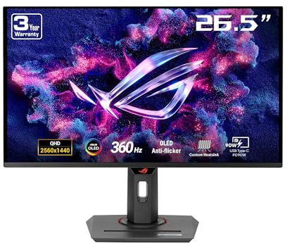 ASUS ROG Strix 27 1440P OLED Gaming Monitor (XG27ACDNG) - QD-OLED, QHD (2560 x 1440), 360Hz, 0.03ms, Dissipatore di calore personalizzato, OLED Care+, compatibile G-SYNC, 99% DCI-P3, DisplayWidget,