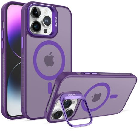 VEN-DENS Case for iPhones, Compatible with MagSafe, Built-in Camera Stand, Military Grade Shockproof Protection, Anti-Fingerprint Translucent Cover (Purple, iPhone 14 Pro Max)