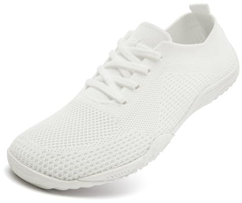 JUEQIBAA Barfußschuhe Damen Sommer Schuhe Slip On Sneaker Turnschuhe Sportschuhe Leichte Atmungsaktiv Traillaufschuhe Minimalistische Weiß 41 EU