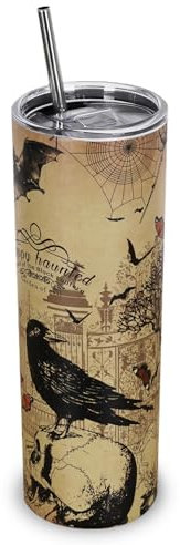 Vintage Halloween Tumbler 20 Oz, Witchy Goth Halloween Gifts for Women, Gothic Halloween Goth Tumbler Coffee Mug Cup Water Bottle for Cold or Hot Drinks, Witch Goth Stuff Accessories