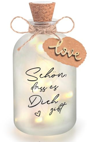 CENOVE LED Flaschenlicht mit Spruch Schön dass es Dich gibt, LED Dekoflaschen mit Korken, Personalisiert Geschenk für Geburtstag Hochzeit Weihnachten