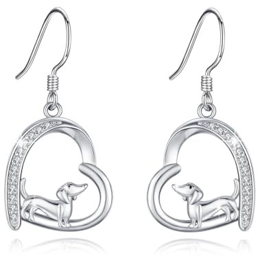 Dackel Ohrringe 925 Sterling Silber Love CZ Ohrringe Tier Hunde Schmuck Geschenk für Mutter Tochter Freundin