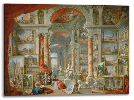 DìMò ART Bild auf Leinwand mit Holzrahmen Giovanni Paolo Panini Galleria Con vedute di Roma antica messen 70x50 cm (27,56x19,68 inches)