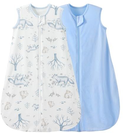 Duomiaomiao Baby Schlafsack 2er Pack 1.0 Tog Schlafsack, Baby Schlafsack 100% Baumwolle ganzjährig Babytragbare Decke unisex Kleinkind Neugeborener Schlafsack 0-6 Monate, Hase und Fuchs