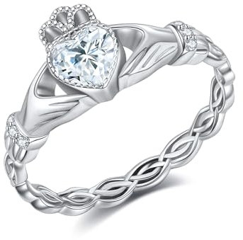 Claddagh Ringe für Damen 925 Sterling Silber Claddagh Ring Keltischem Knoten Verlobungs Ring Keltischer Schmuck Geschenke für Damen Frauen Mädchen Mutter Ehefrau(7)