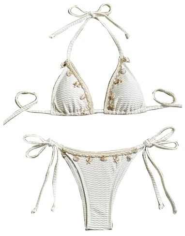 Damen-Bikini, 2-teilig, Boho-Neckholder, Triangel-Badeanzug, brasilianische Perlen, Y2K-Bikinis, hohe Taille