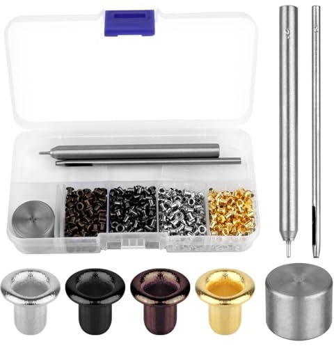 UTOCLEC 800 PCS Ösen Set, 2mm Plattiertes Kupfer Metall, Vier Farben, Innendurchmesser 2mm, Grommet Ösen mit Werkzeugset, für Schuhe, Lederwaren, Kleidung, DIY Handwerksprojekte Usw